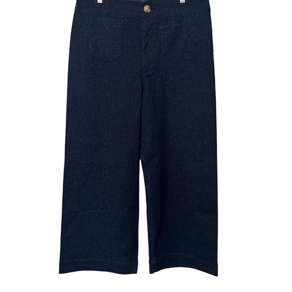 New w/ Tags Anthropologie Maeve Collete Glitter Dark Wide Denim Cropped Pants 34 - Picture 1 of 6